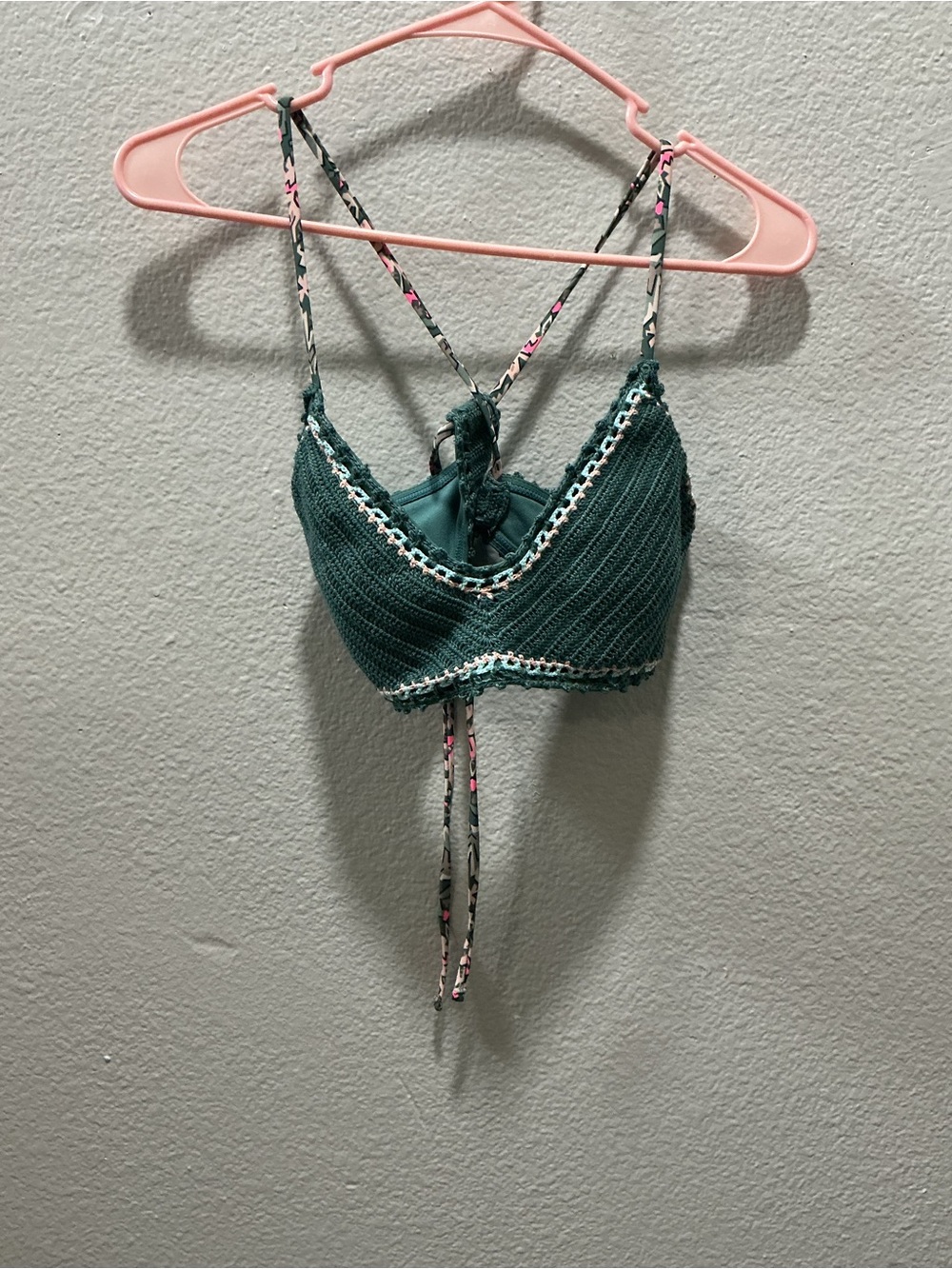 Xhilaration Teal Green Crochet Bralette with Floral Straps